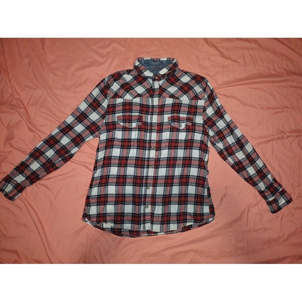 Jachs Girlfriend Plaid Flannel Long‎ Sleeve Button Up Shirt Women's L